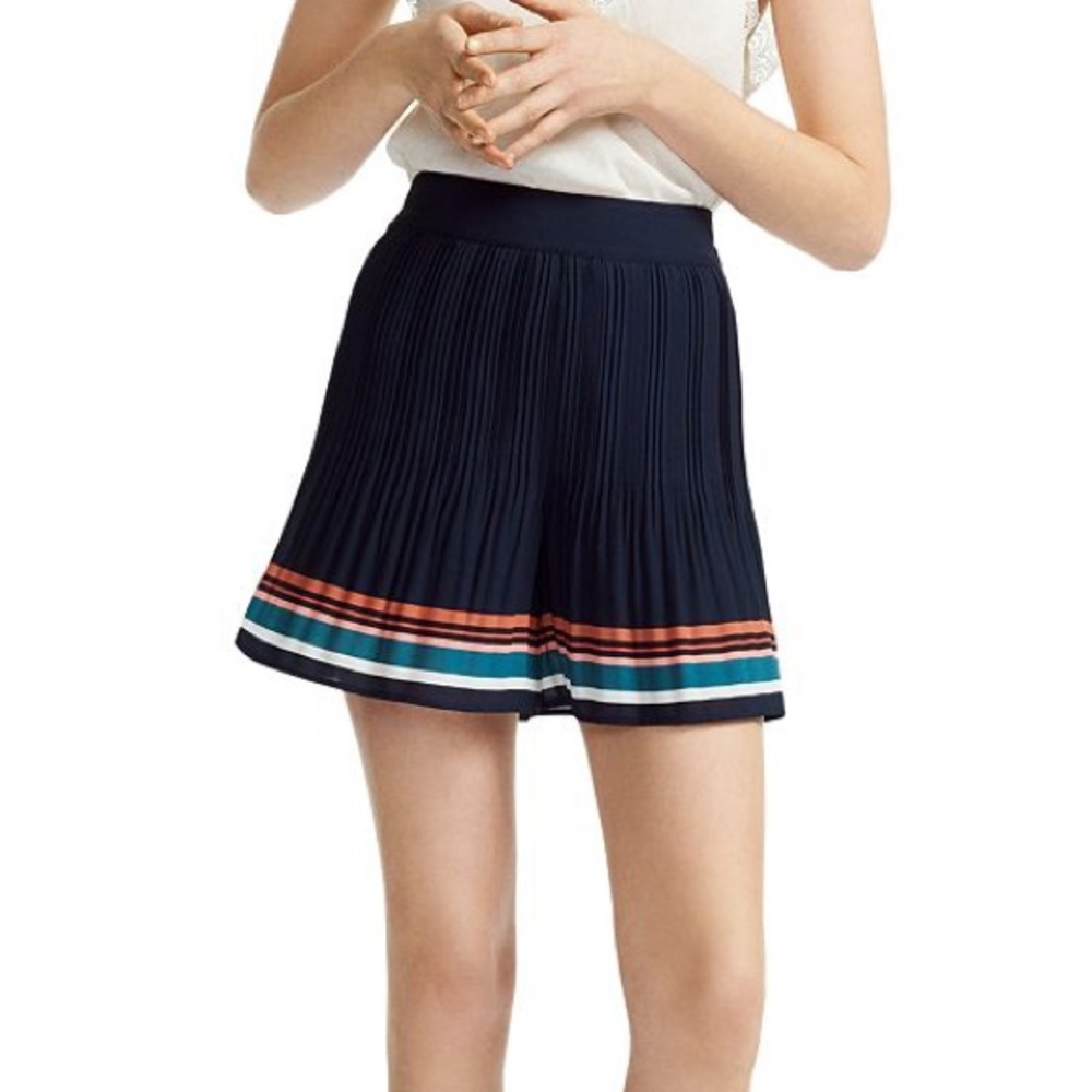 Maje Ikingi Navy Pleated Striped Mini Shorts high waisted SIZE 36